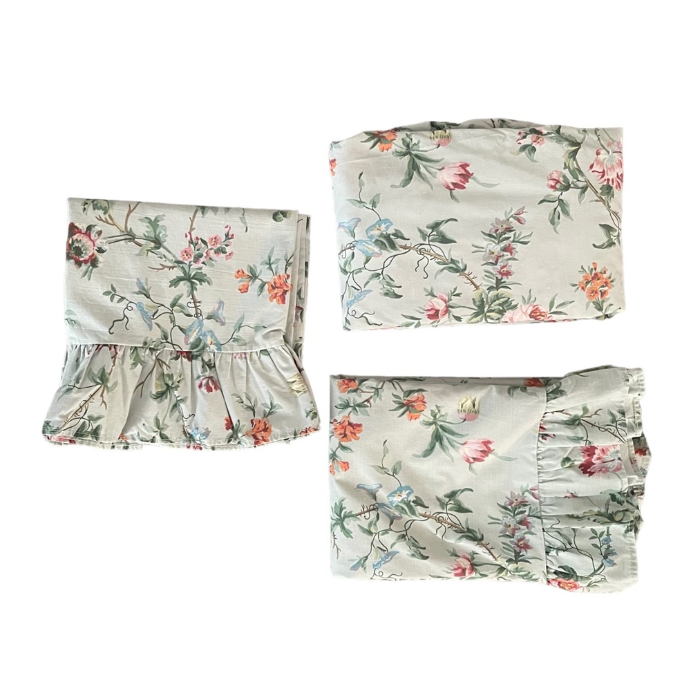 Vintage Lauren Ralph Lauren Toulouse Floral Pewter 3 Piece Sheets Set Twin